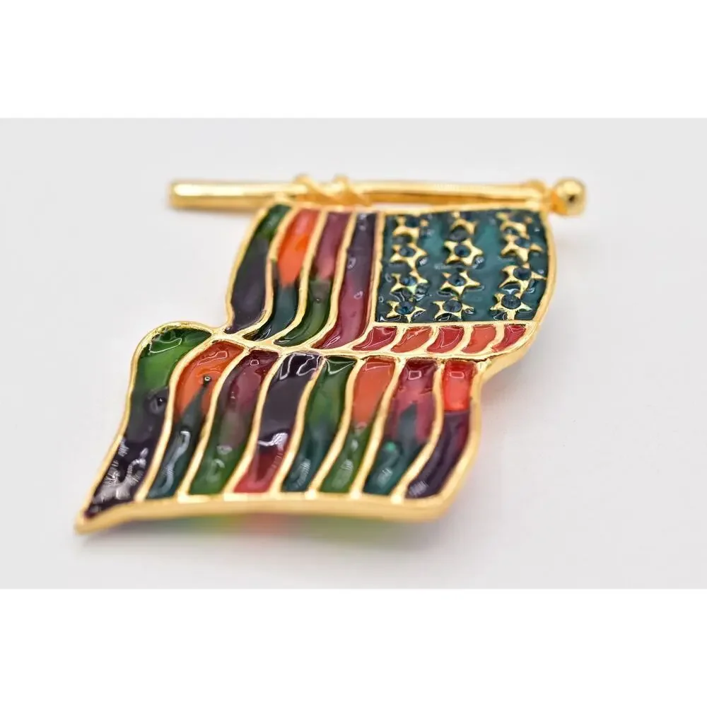 Pride Month Rainbow American Flag Brooch Multicolor Enamel Gold Pin Chunky BinBI